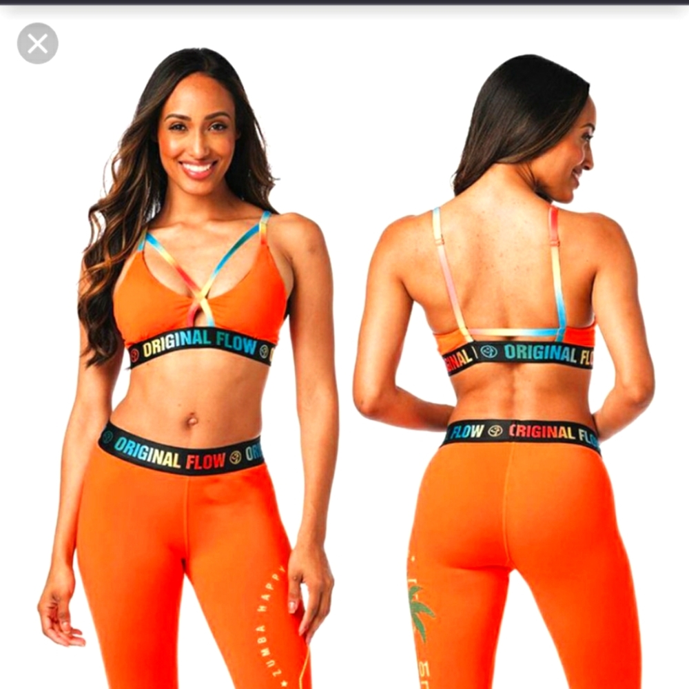 Zumba Original Flow Strappy Sports Bra sz Large Lovely Adjustable Straps Orange - Picture 2 of 2